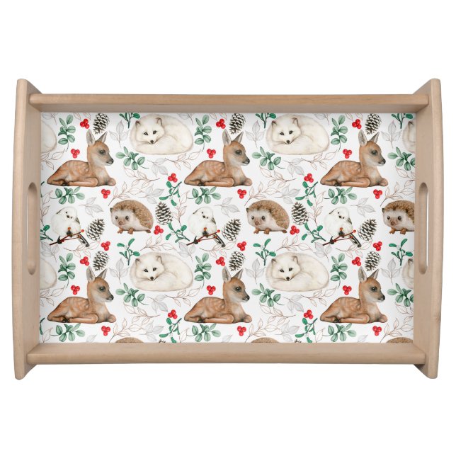 Woodland Animals, White Christmas pattern  Serving Tray (Front)