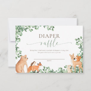 Woodland Animals White Diaper Raffle Ticket Card