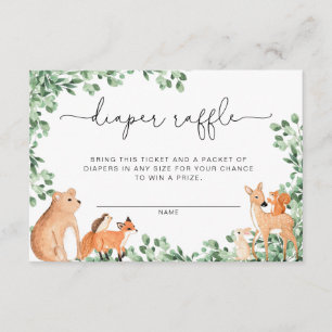 Woodland Animals White Diaper Raffle Ticket Enclosure Card