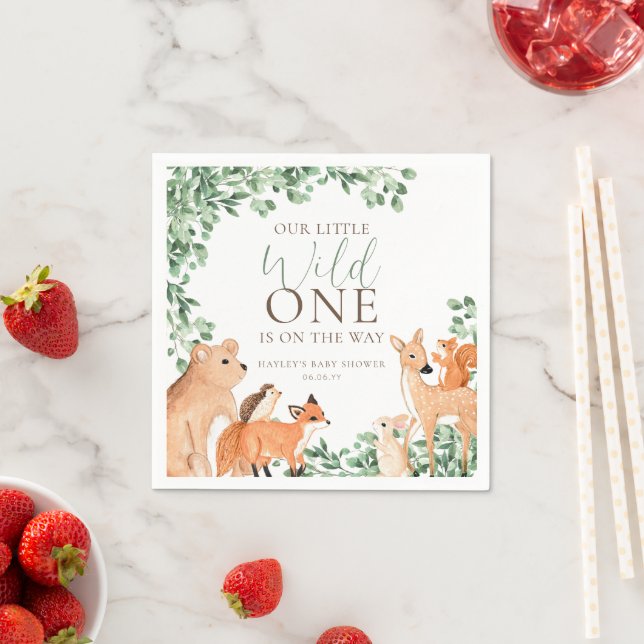 Woodland Animals White Wild One Baby Shower Napkins (Insitu)
