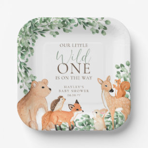 Woodland Animals White Wild One Baby Shower Paper Plates