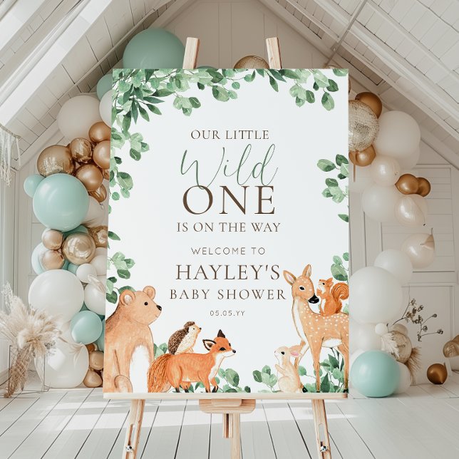 Woodland Animals White Wild One Welcome Sign (Creator Uploaded)