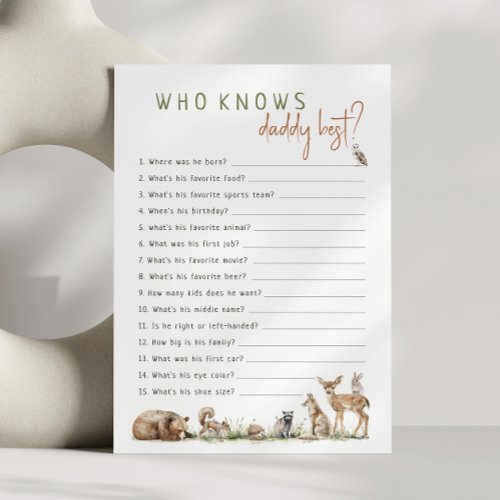 Woodland Animals Who Knows Daddy Best Game Card