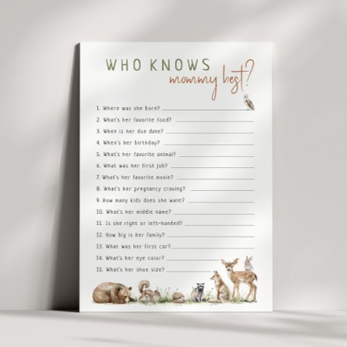 Woodland Animals Who Knows Mommy Best Game Card