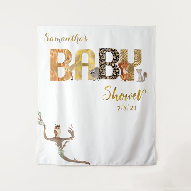 Woodland Animals Wild Gold Print Photo Backdrop (Front)