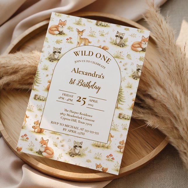 Woodland Animals Wild One Birthday Invitation (Creator Uploaded)
