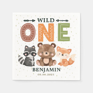 Woodland Animals Wild One Birthday Napkins