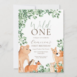 Woodland Animals Wild One First Birthday Invitation
