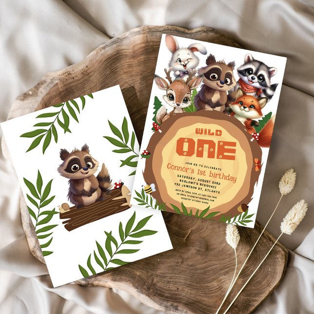 Woodland Animals Wild One Kids Birthday Invitation (Woodland Animals Wild One Kids Birthday Invitation)