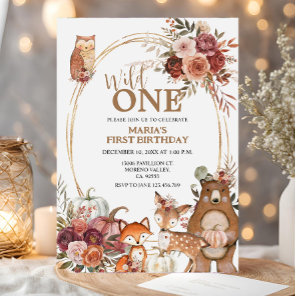 Woodland Animals Wild One Marsala 1st Birthday Invitation