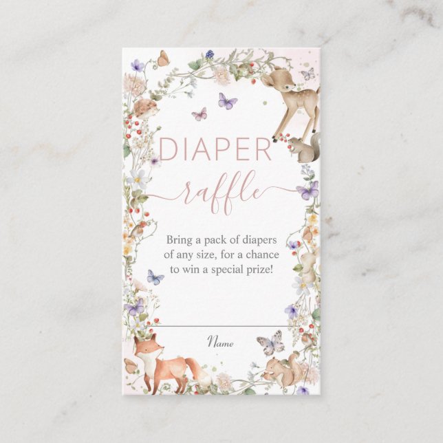 Woodland Animals Wildflower Baby Diaper Raffle Enclosure Card (Front)