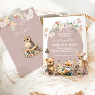 Woodland animals wildflower Girl Baby Shower Invitation