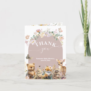Woodland animals wildflower Girl Baby Shower Letterpress Thank You Card