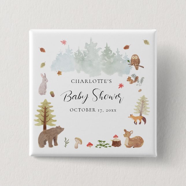 Woodland Animals Wildlife Fall Baby Shower Button (Front)