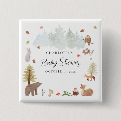 Woodland Animals Wildlife Fall Baby Shower Button