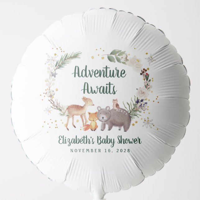 Woodland Animals Winter Baby Shower Balloon (Front)