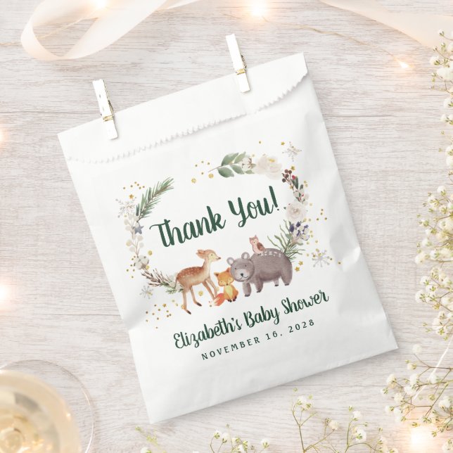 Woodland Animals Winter Baby Shower Favor Bag (Clipped)