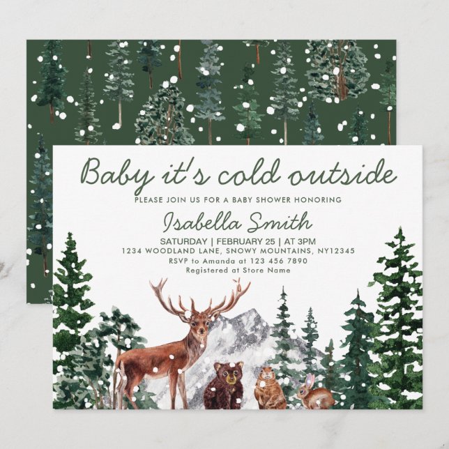 Woodland Animal's Winter Baby Shower Invitation (Front/Back)
