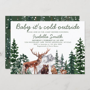 Woodland Animal's Winter Baby Shower Invitation