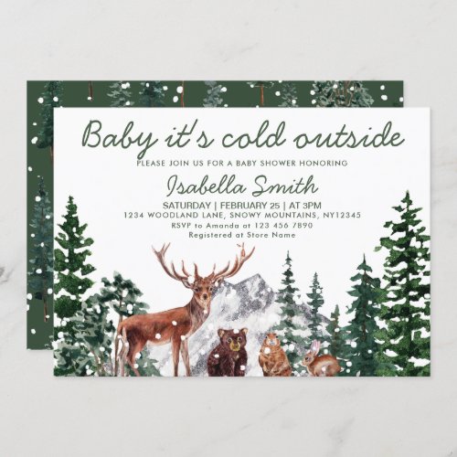 Woodland Animals Winter Baby Shower Invitation