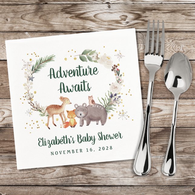 Woodland Animals Winter Baby Shower Napkins (Creator Uploaded)