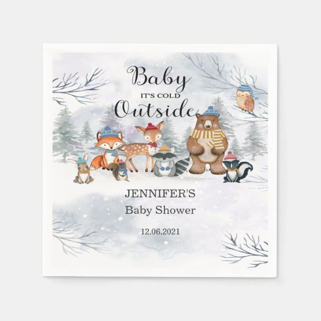 Woodland Animals Winter Baby Shower  Napkins (Front)
