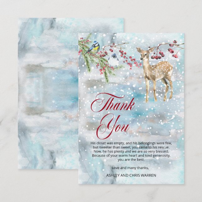 Woodland Animals Winter Boy Baby Shower Thank You  Card (Front/Back)