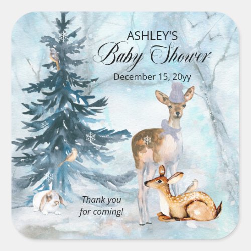 Woodland Animals Winter Boy Baby Shower Thank You Square Sticker