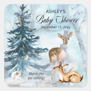Woodland Animals Winter Boy Baby Shower Thank You Square Sticker