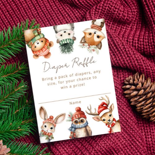 Woodland animals Winter Christmas diaper raffle Enclosure Card