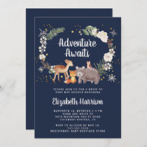 Woodland Animals Winter Drive By Baby Shower Invitation