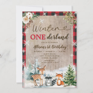 Woodland Animals Winter ONEderland 1st Birthday Invitation