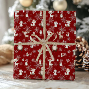 Woodland Animals Winter Wonderland Decoupage Red Wrapping Paper
