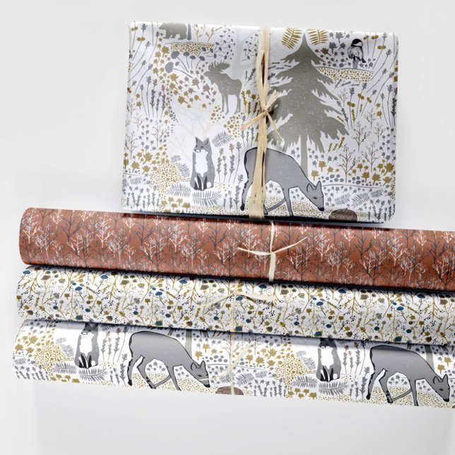 Woodland Animals Winter Woods Wrapping Paper Sheets (Winter Wonder Wrapping Paper Sheets from Jenn Steffen Art for Jenn's Emporium. )