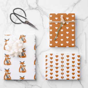 Woodland Animals with Heart Pattern Wrapping Paper Sheets