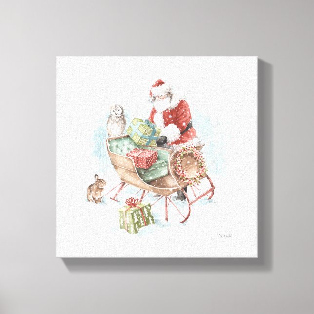 Woodland Animals with Santa Claus and His Sleigh Canvas Print (Front)