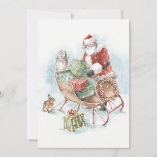 Woodland Animals with Santa Claus and His Sleigh Holiday Card
