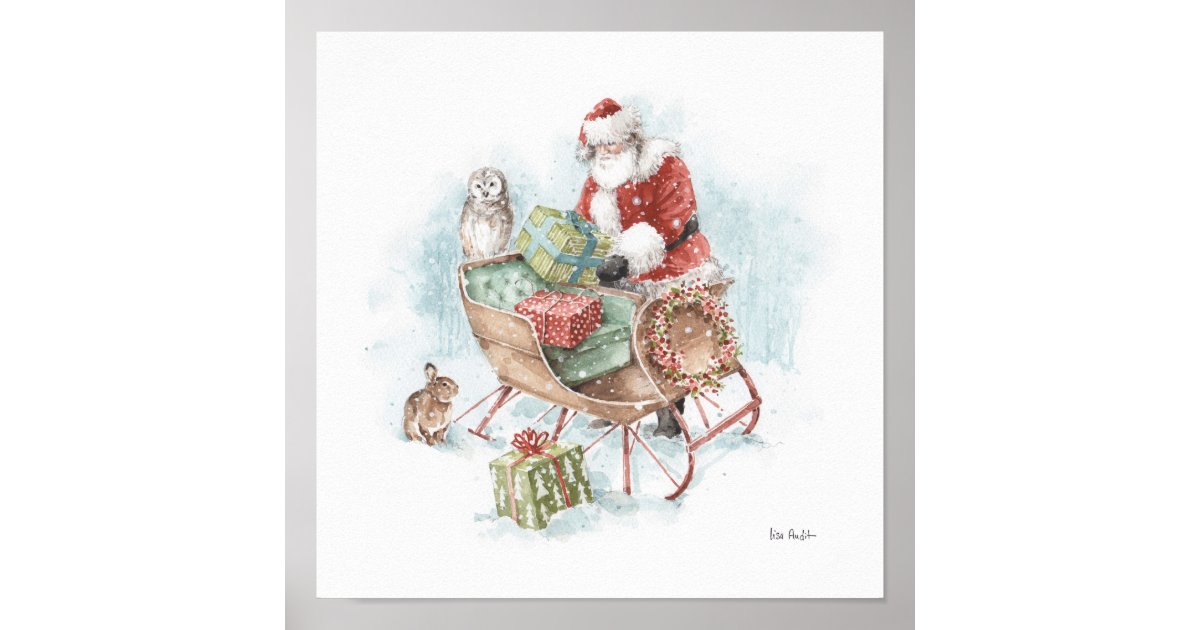 Woodland Animals With Santa Claus And His Sleigh Poster Zazzle Com Nicholas, who comes down the chimney on the 5th/6th of december) and the imagery of the saint in question carried over to his north pole incarnation. usd
