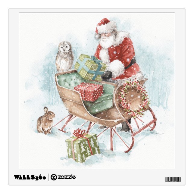 Woodland Animals with Santa Claus and His Sleigh Wall Decal (Front)