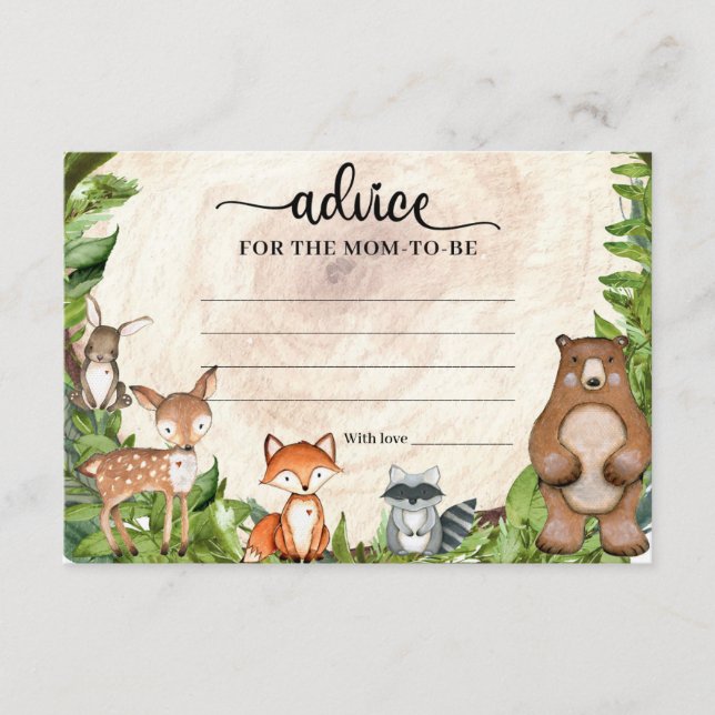 Woodland animals wood log Advice for the mom-to-be Enclosure Card (Front)