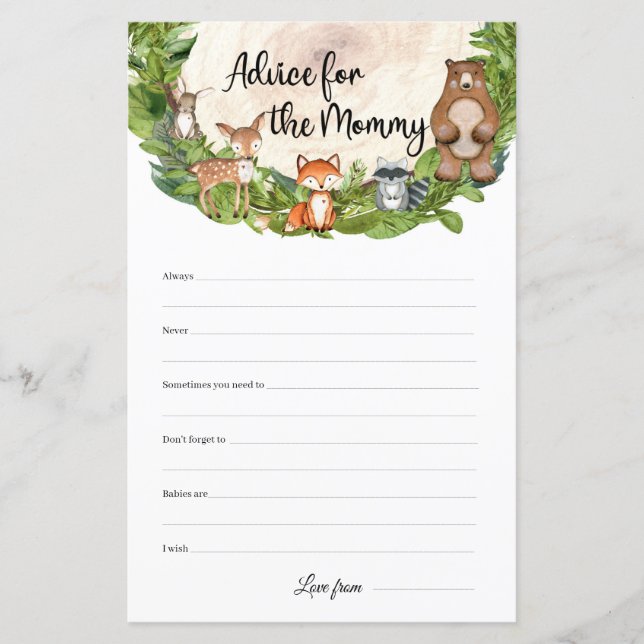 Woodland animals wood log Advice For The Mommy (Front)