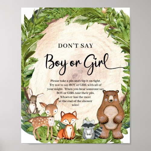 Woodland animals wood log Dont Say BOY or GIRL Poster