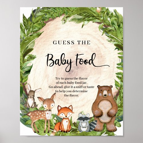 Woodland animals wood log Guess The Baby Food game Poster