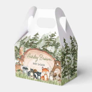 Woodland Animals Wood Slice Baby Shower Favor Boxes