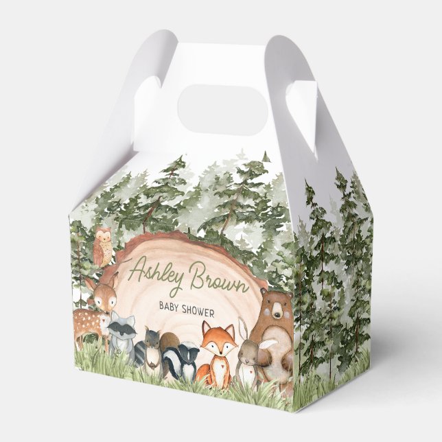 Woodland Animals Wood Slice Baby Shower Favor Boxes (Front Side)