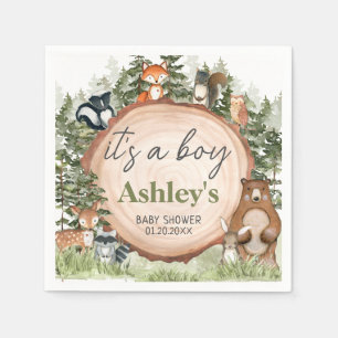 Woodland Animals Wood Slice Baby Shower Napkins