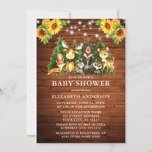 Woodland Animals Wood Sunflowers Lights Shower Invitation