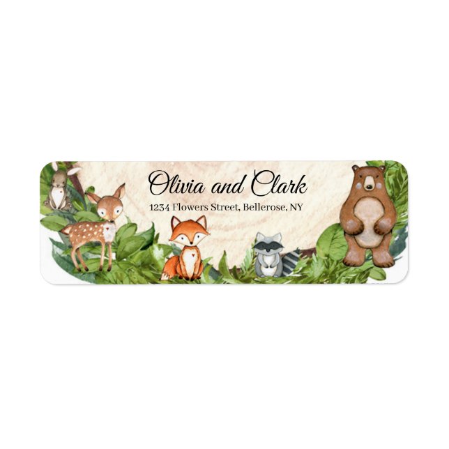 Woodland animals wooden slice greenery label (Front)