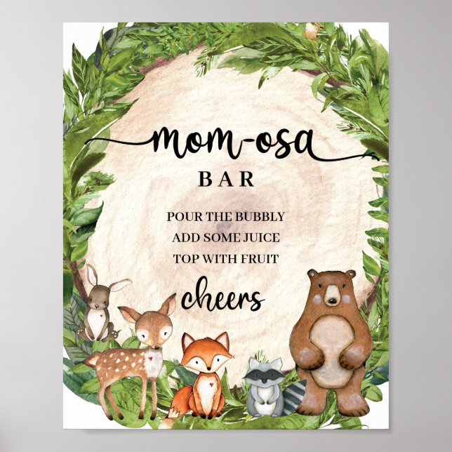 Woodland animals wooden slice Momosa bar Sign (Front)