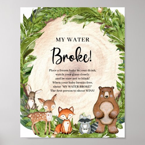 Woodland animals wooden slice My Water Broke game Poster